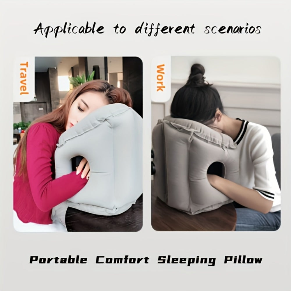 Inflatable Travel Neck Pillow Portable Air Cushion Soft Microfiber Cover Ergonomic Neck Support for Airplane Train Car Office Napping Compact Lightweight Travel Pillow Grey 15.17 Oz