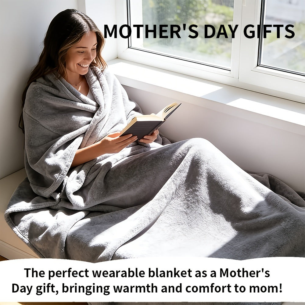Wearable Blanket Shawl with Inner Pocket - Soft Flannel One-Piece Wrap for Adults Women Men, Cozy Sofa Travel Blanket Machine Washable, Grey Dark Blue Black