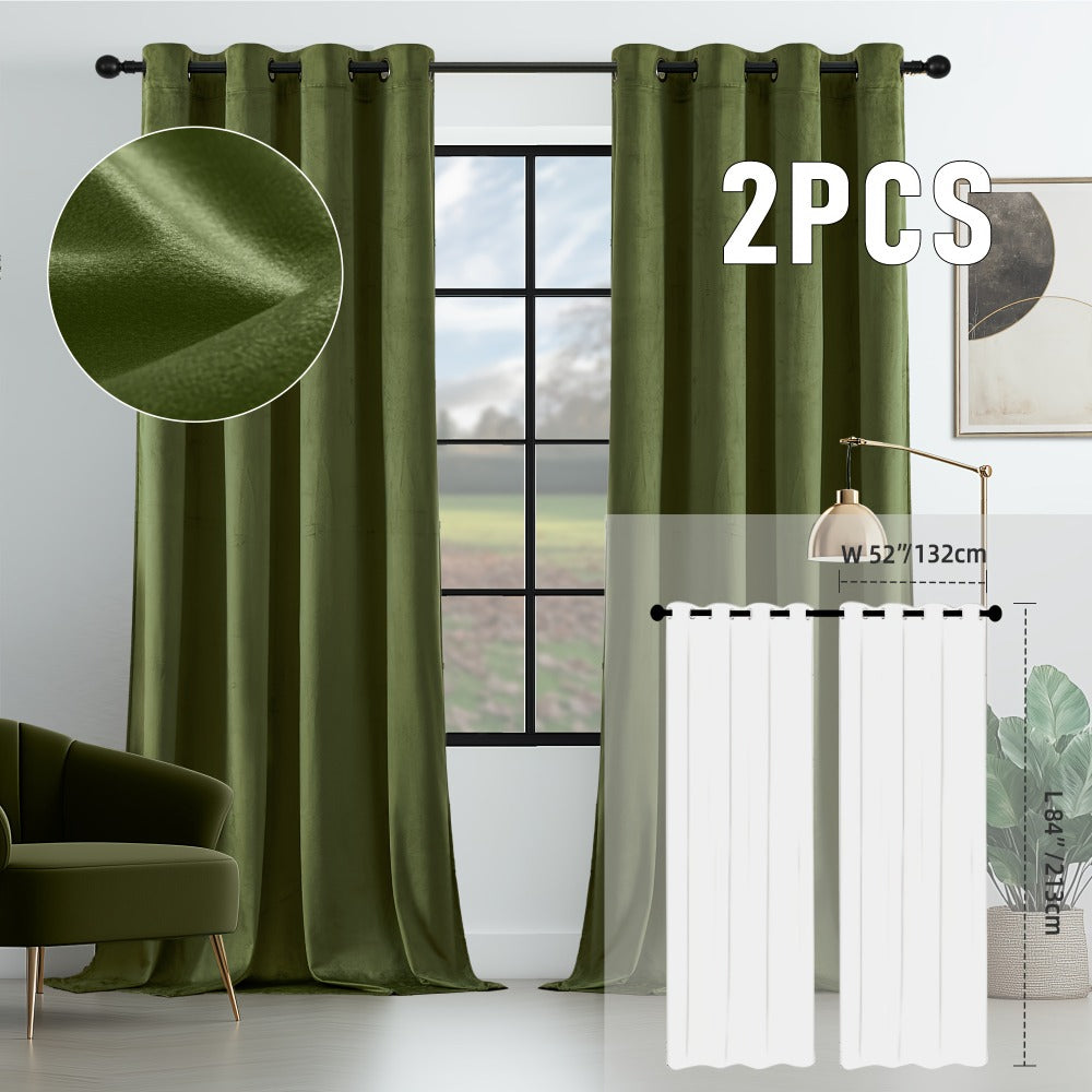 Velvet Room Darkening Curtains 2 Panels | Grommet Top Thermal Insulated Soundproof Blackout Curtains for Living Room Bedroom, Soft Solid Color Vintage Window Drapes