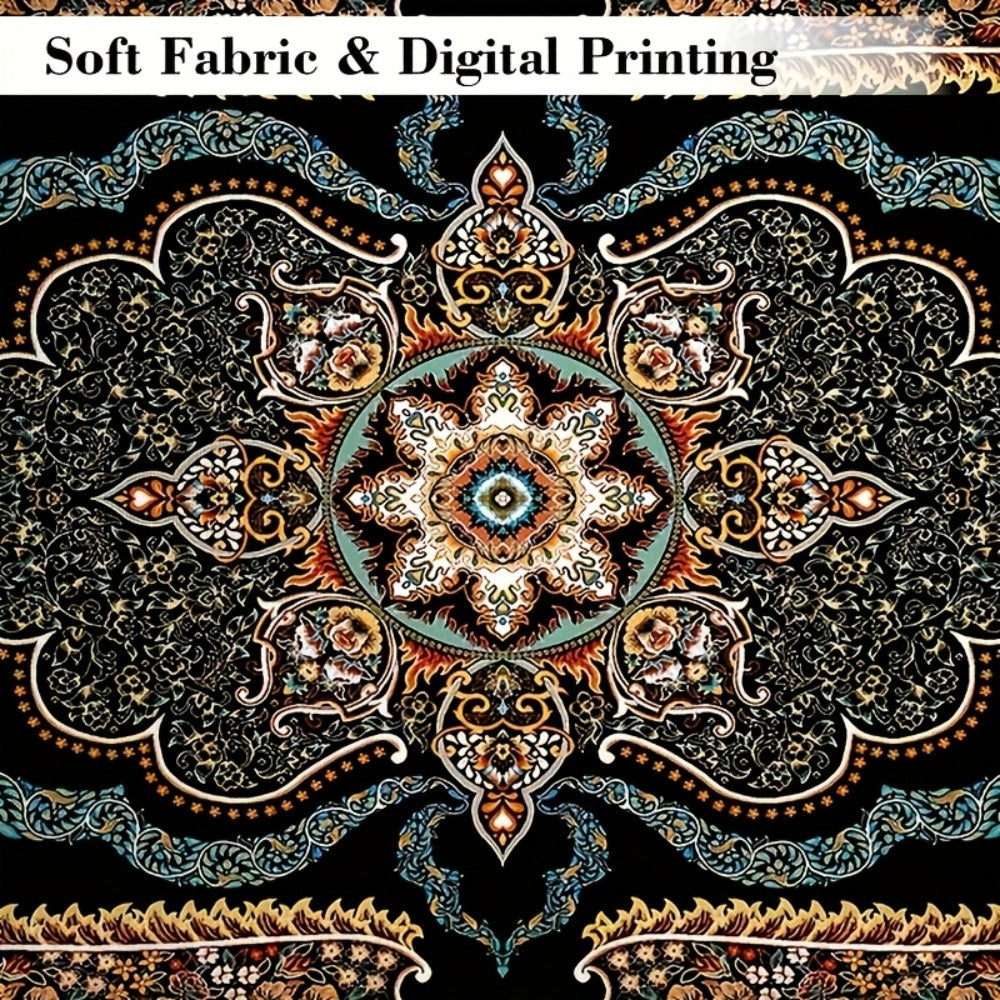 Bohemian Floral Area Rug Non-Slip Backing Machine Washable Velvet Floor Mat Shedding-Resistant 100% Polyester Soft Carpet for Living Room Bedroom Kitchen Office Modern Decorative Rug