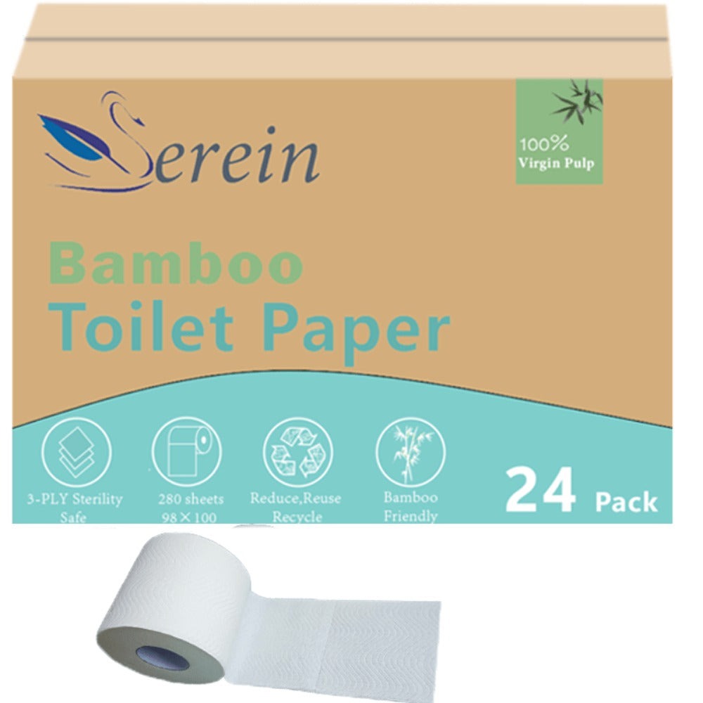 Bamboo Toilet Paper 24 Rolls 3-Ply 300 Sheets Per Roll Tree-Free Hypoallergenic Septic Safe Flushable Soft Strong Fragrance-Free BPA-Free Eco-Friendly Bathroom Tissue RV Travel Home Use