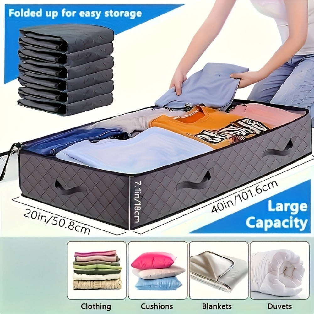Under Bed Storage Containers with Wheels - Foldable Closet Organizer Bins with Label Holder for Clothing Blankets Shoes Comforter Pillows Bedding