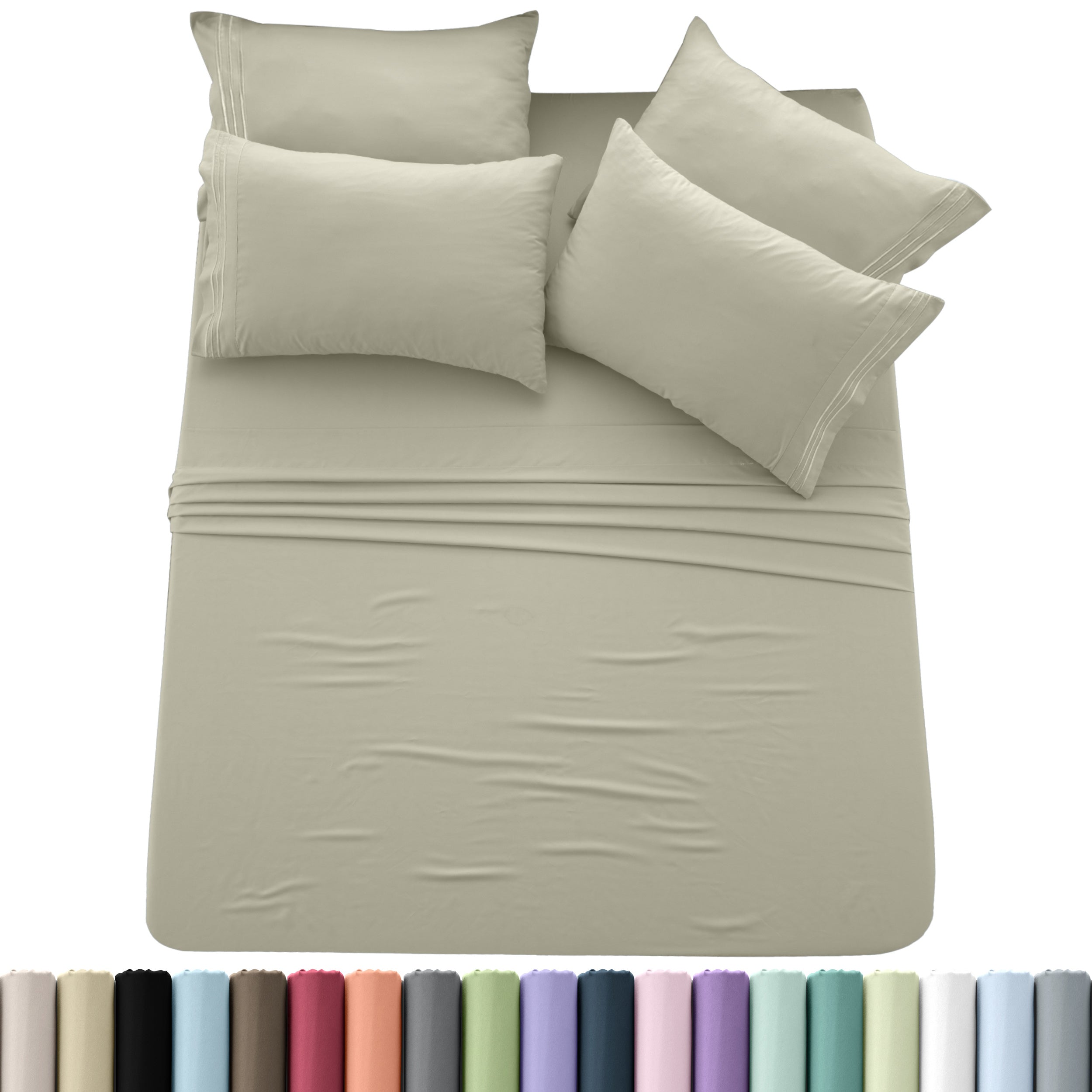 Brushed Microfiber Sheet Set 6pcs ¨C Soft Fade-Resistant Bedding 20 Colors Twin Twin XL Full Queen King Cal King Fitted Flat Pillowcases