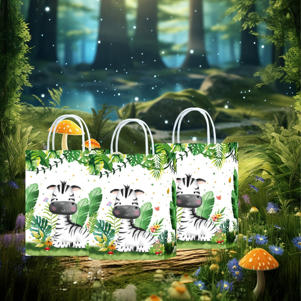 Party Favor Bags Safari Animals Jungle Theme Woodland Print Paper Goodie Bags with Handles for Kids Birthday Party Candy Gift Bags 8 Styles 16 or 32 Pack