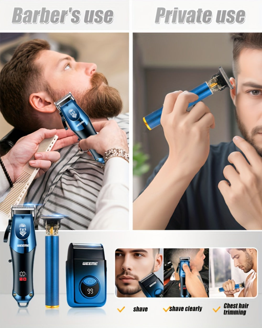 Men's Electric Hair Clipper Set USB Rechargeable with Nose Hair Trimmer & Shaver Wireless Professional Grooming Kit Father's Day Gift