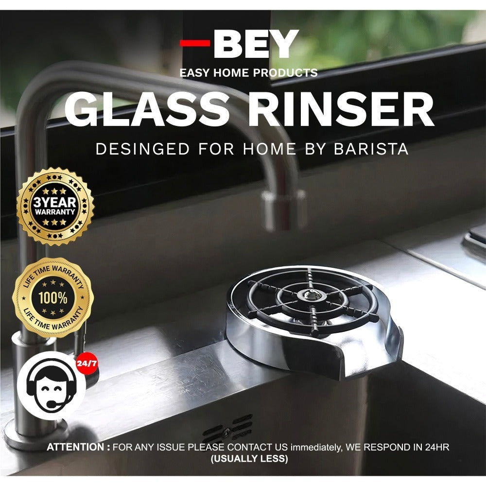 Glass Rinser for Sink ¨C Stainless Steel Automatic Cup Washer & Bottle Cleaner Sink Attachment | Powerful Water Jets for Kitchen, Bar & Coffee Shop | Silver, Black & Gold