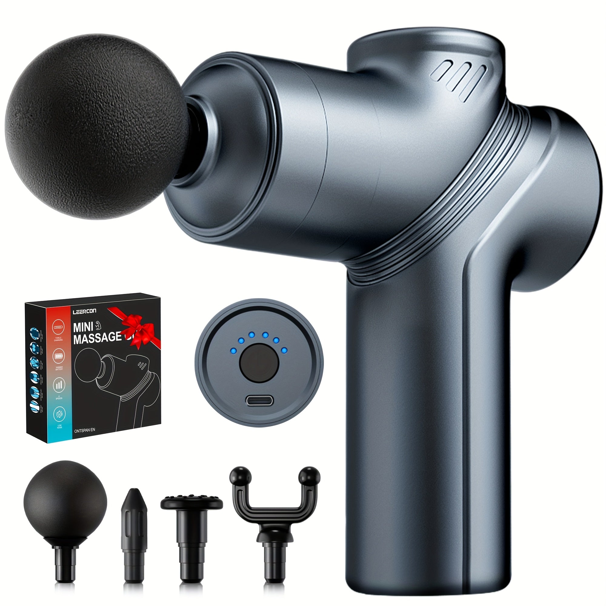 Portable Percussion Massage Gun ¨C Ultra-Quiet Motor, 4 Massage Heads & 6 Adjustable Speeds | Handheld Deep Tissue Massager for Muscle Relaxation, Post-Workout Recovery & Full-Body Relief