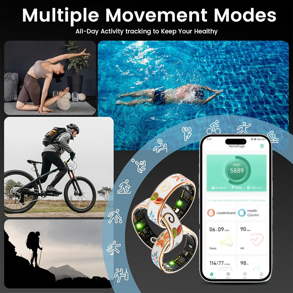 Women's Smart Ring Fitness & Sleep Tracker ¨C Step, Distance & Calorie Monitor, IP68 Waterproof, Bluetooth 5.3, iOS & Android, Elegant Daily Accessory, Gift for Mom & Girlfriend