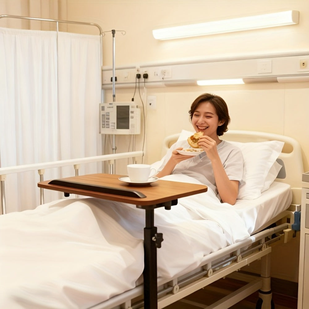 Overbed Table Adjustable Height Hospital Bed Table Bedside Dining Table for Elderly Patients Convalescence Home Medical Nursing Table Rolling Laptop Desk for Bedridden Adults Recovery Care Table Black
