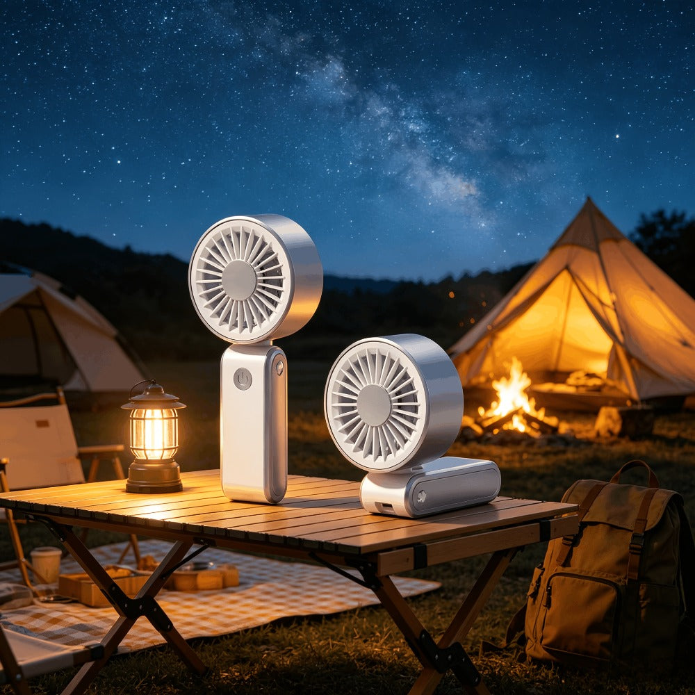 Handheld & Standing Fan Rechargeable USB | 3-Speed Portable Mini Fan, Foldable Dual-Mode Design for Travel, Office & Outdoor Use ¨C Perfect Summer Gift for Women & Girls, White & Blue, 1pc & 2pcs