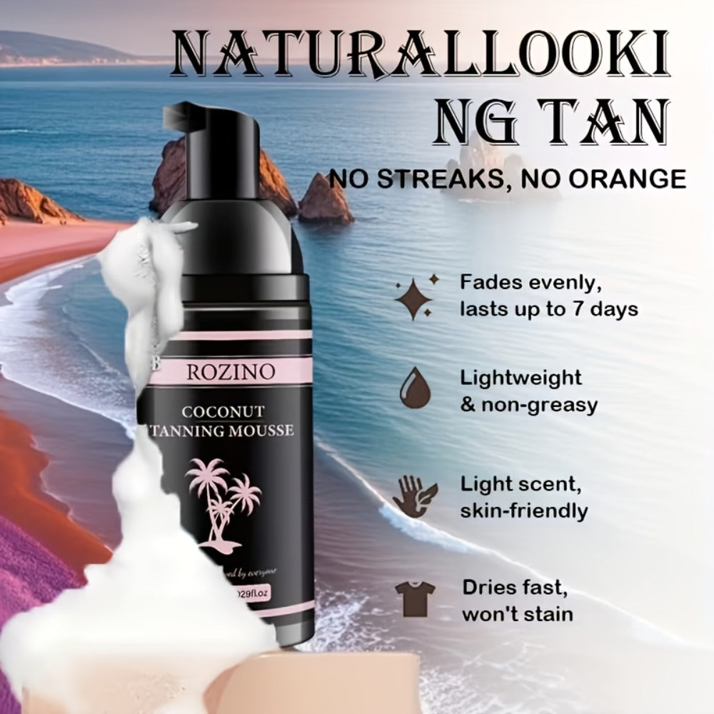 Sunless Tanning Mousse with Applicator Glove 60ml ¨C Natural Plant Ingredients Self Tanner Bronzing Set, Gradual Buildable Color for Even Light Beige Tan, Streak-Free Sunless Tanner for Body