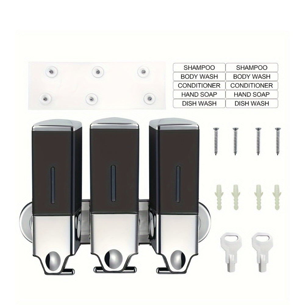 Wall Mounted Soap Dispenser Set 3-Pack No Drill 16.91oz Shampoo Shower Gel Conditioner Dispenser for Bathroom Kitchen
