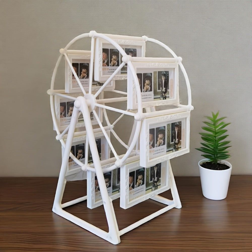 Rotating Ferris Wheel Photo Frame - Holds 8 Photos 4 inch - Vintage Spinning Picture Display Stand for Desk, Living Room & Bedroom - Unique Gift for Valentine's Day, Birthday & Christmas