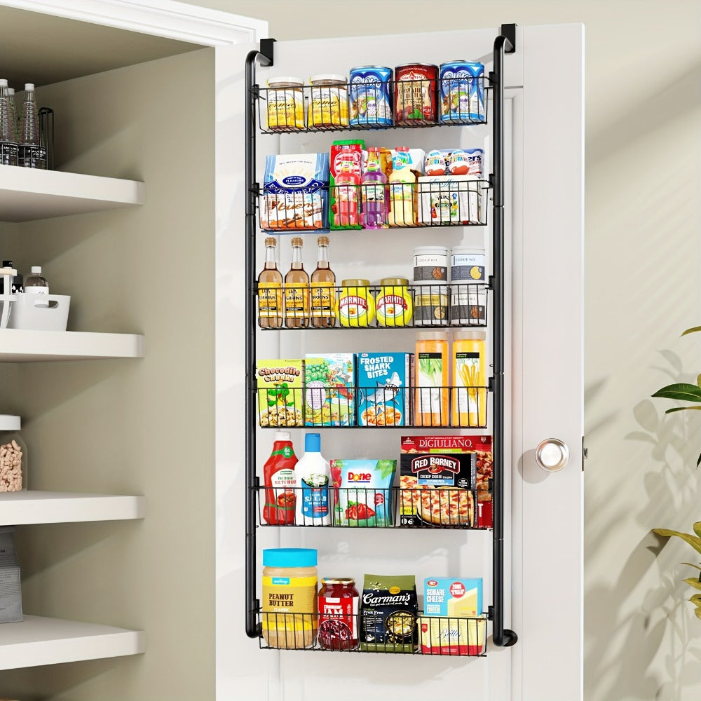 Over The Door Organizer - Heavy Duty Multi-Layer Pantry Storage Rack for Kitchen Bathroom Laundry Room, Space Saving Door Hanging Shelf, 6 or 8 Tier Metal Spice Food Storage Cabinet