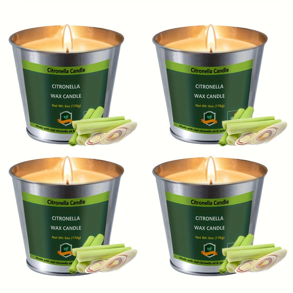 Citronella Candles Outdoor 4-Pack 6oz Each - 128 Hours Burning Mosquito Repellent Candle Set for Patio Garden Camping BBQ Party Yard Decor