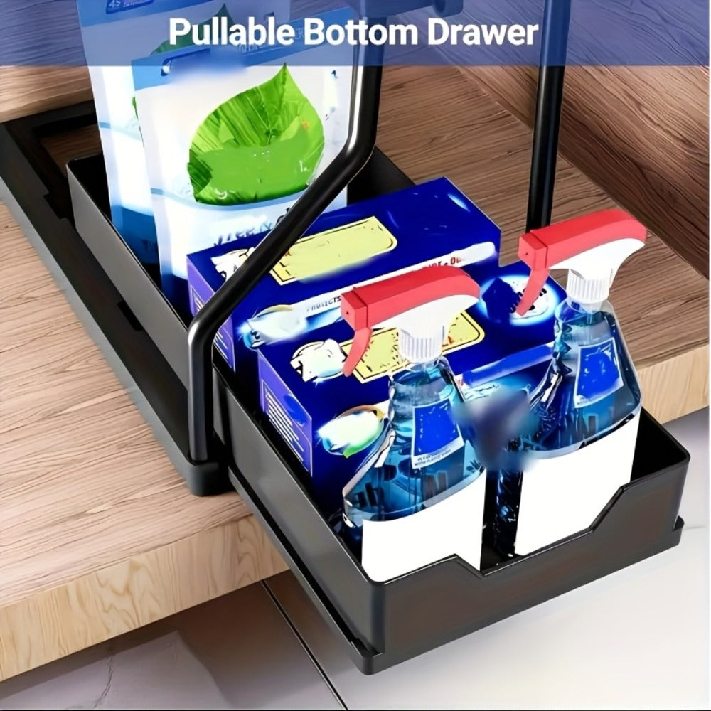 Under Sink Organizer 2pcs with Sliding Shelves ¨C Durable Pull-Out Cabinet Storage for Bathroom Kitchen Space Saving Vertical Design