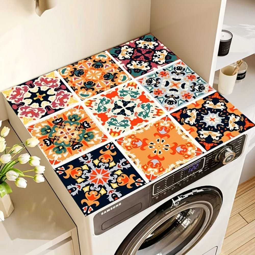 Washing Machine Cover Vintage Mosaic Pattern Dustproof Anti-Slip Diatomite Material 23.62 x 19.69 Inch Multi-Use Appliance Protector for Laundry Room Kitchen Top Load Washer