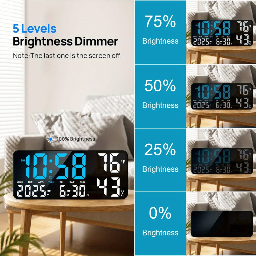 Large Digital Wall Clock with Remote Control ¨C 14.6¡± LED Display Dual Alarm Clock with Night Light, Temperature, Humidity, Date & Week ¨C RGB Color-Changing Bedroom & Living Room Clock Gift for Elderly