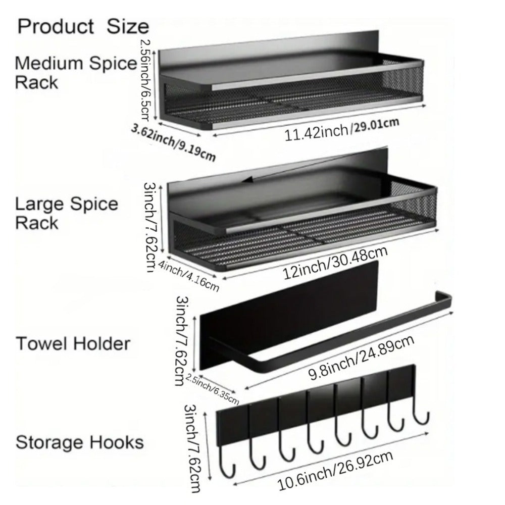 Magnetic Floating Shelf for Refrigerator 4-Piece Set with Hooks Strong Magnet Kitchen Organizer Fridge Side Storage for Spices Bottles Dorm