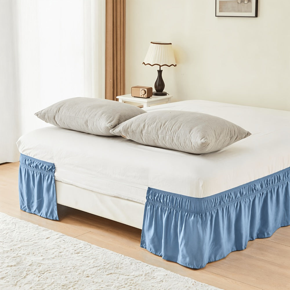 Bed Skirt Elastic Wrap Around Ruffle - 15 Inch Drop Microfiber Dust Ruffle, Adjustable No-Lift Fit, Fade Resistant Machine Washable, Hotel Quality Bedskirt for Twin Full Queen King, 30 Colors