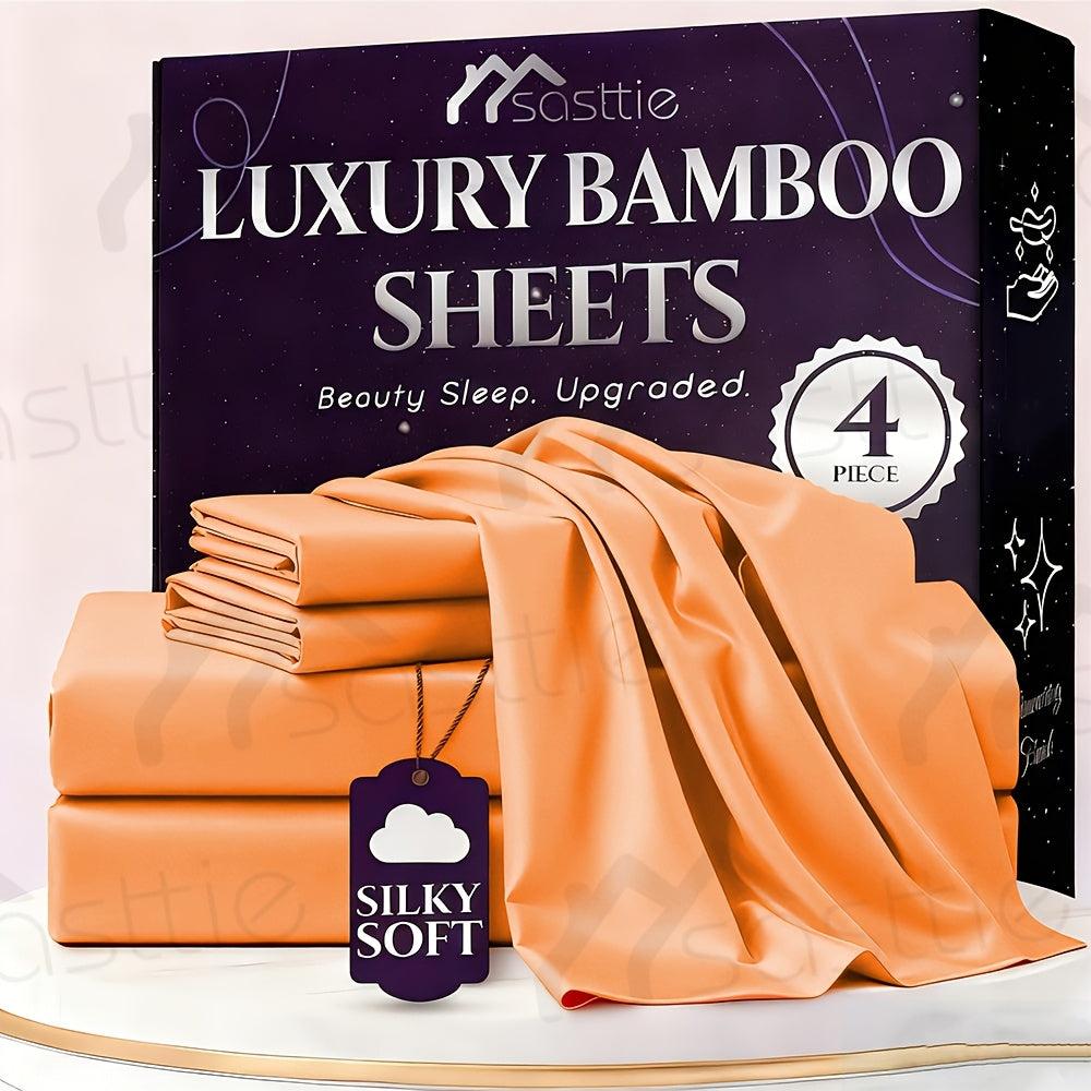 Fitted Sheet Bamboo Blend Deep Pocket Breathable Bed Sheet Set with Pillowcase