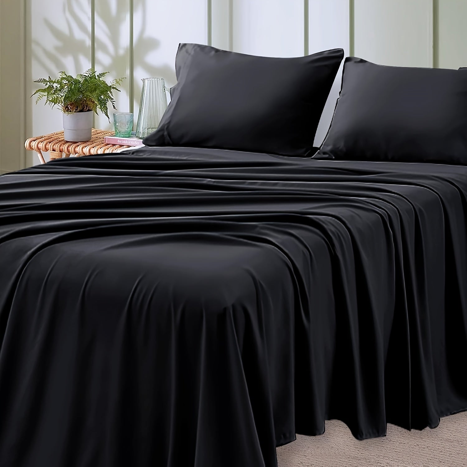 Microfiber Bed Sheet Set 4-Piece Deep Pocket Fitted Sheet Flat Sheet Pillowcases Twin Full Queen King All Colors Soft Breathable Fade Resistant Easy Care