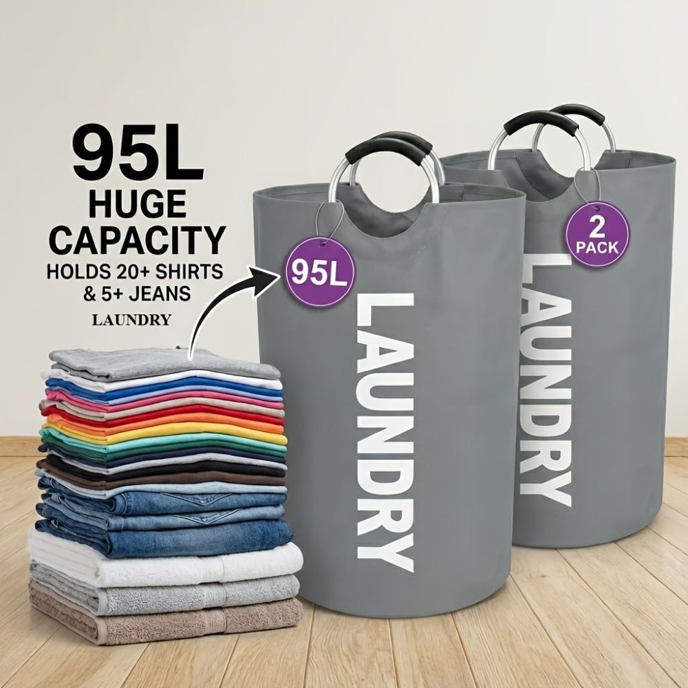 Extra Large Foldable Laundry Basket Set 95L/25.1 Gal Waterproof Oxford Cloth Tall Storage Baskets for Bedroom Bathroom Dorm Wardrobe Organization