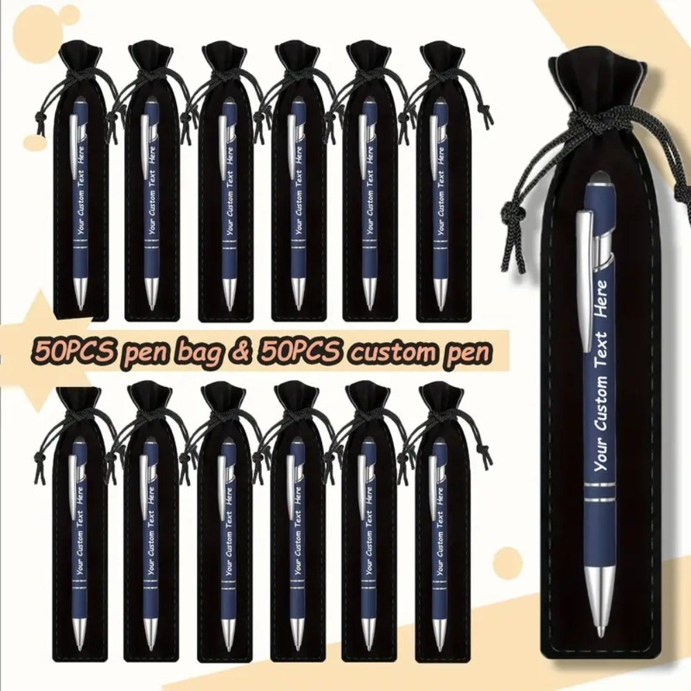 Custom Ballpoint Pens with Pencil Pouch Bulk Set ¨C Personalized Ballpoint Pen Pack for Corporate Gifts, School Supplies, Office Promotions | 20/30/80 PCS Customized Pen & Bag Bundle