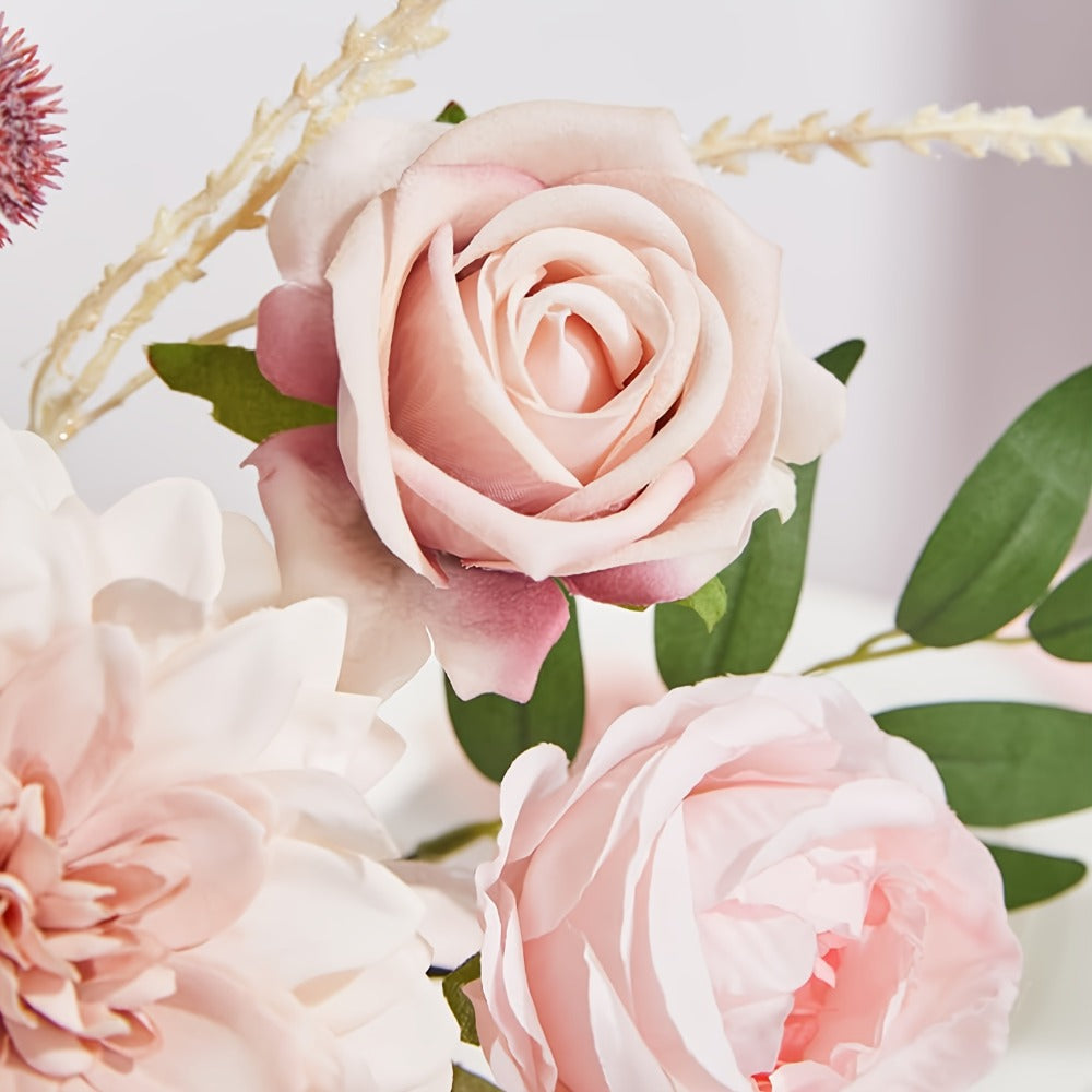 Pink Rose Dahlia Faux Flowers Box - Realistic PE Foam Artificial Flowers with Wire Stems for Wedding Bridal Bouquet Home Decor Table Arrangement Party Cake Baby Shower Birthday Decoration