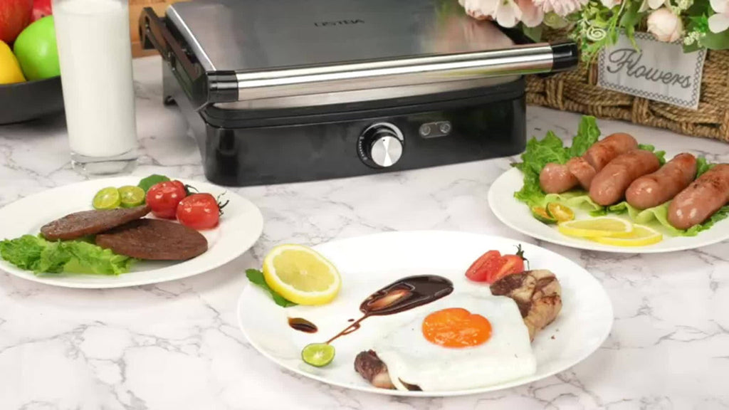 Panini Press Sandwich Maker 1200W ¨C 4-Slice Non-Stick Grill with 180¡ã Opening Adjustable Temperature 120¨C428¡ãF & Removable Drip Tray | Electric Contact Grill for Sandwiches Steaks Burgers Indoor Use