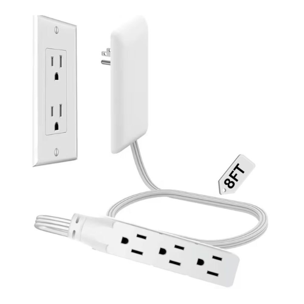 Flat Plug Extension Cord 3 Outlets Ultra Thin Wall Hugger with Outlet Concealer Cord Organizer Kit Space Saving Child Safe 13A 1625W for Behind Furniture Bed Sofa Desk Dorm Office 3FT 5FT 8FT