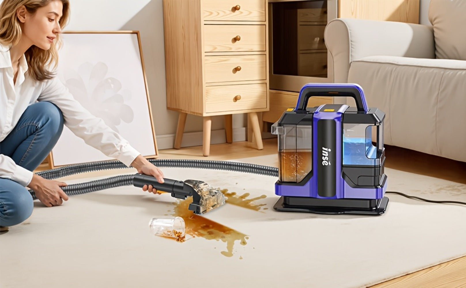 Portable Spot Cleaner for Carpet & Upholstery | Dual Brush Power Suction Stain Remover with Multifunctional Tools ¨C Deep Cleans Sofa, Car Seats, Stairs & Pet Stains
