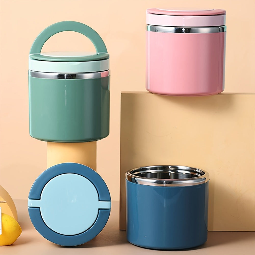 Insulated Lunch Box Stainless Steel 630ml - Leakproof Bento Box with Handle, Stackable Thermal Food Container for Office School Camping Picnic - Pink Blue Green