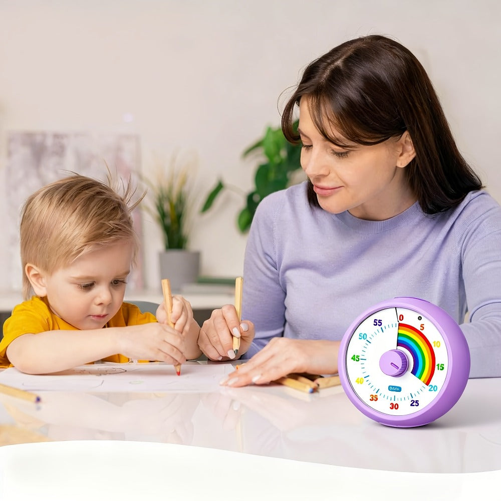 Visual Timer 60 Minute Countdown Silent Tomato Timer Rainbow Pattern for Classroom Office Kitchen Desktop Time Management Tool Battery Powered