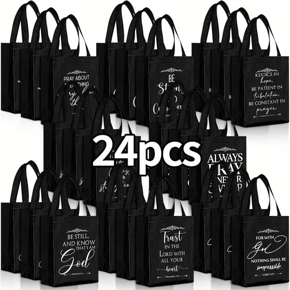 Christian Gift Bags Bulk with Handle ¨C 24/48 Pcs Bible Verse Religious Reusable Bags Medium Size for Church Visitors Baptism Wedding Party Favors Father¡¯s Day Black