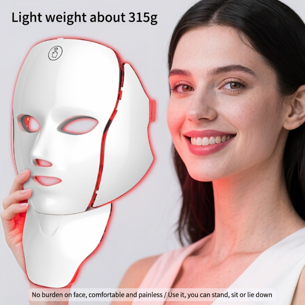 LED Light Therapy Facial Mask 7-Color USB Rechargeable ¨C Face Neck Anti-Aging Acne Rejuvenation Skincare Device, Beauty Instrument Gift for Women, Valentine's Day Mother's Day Birthday