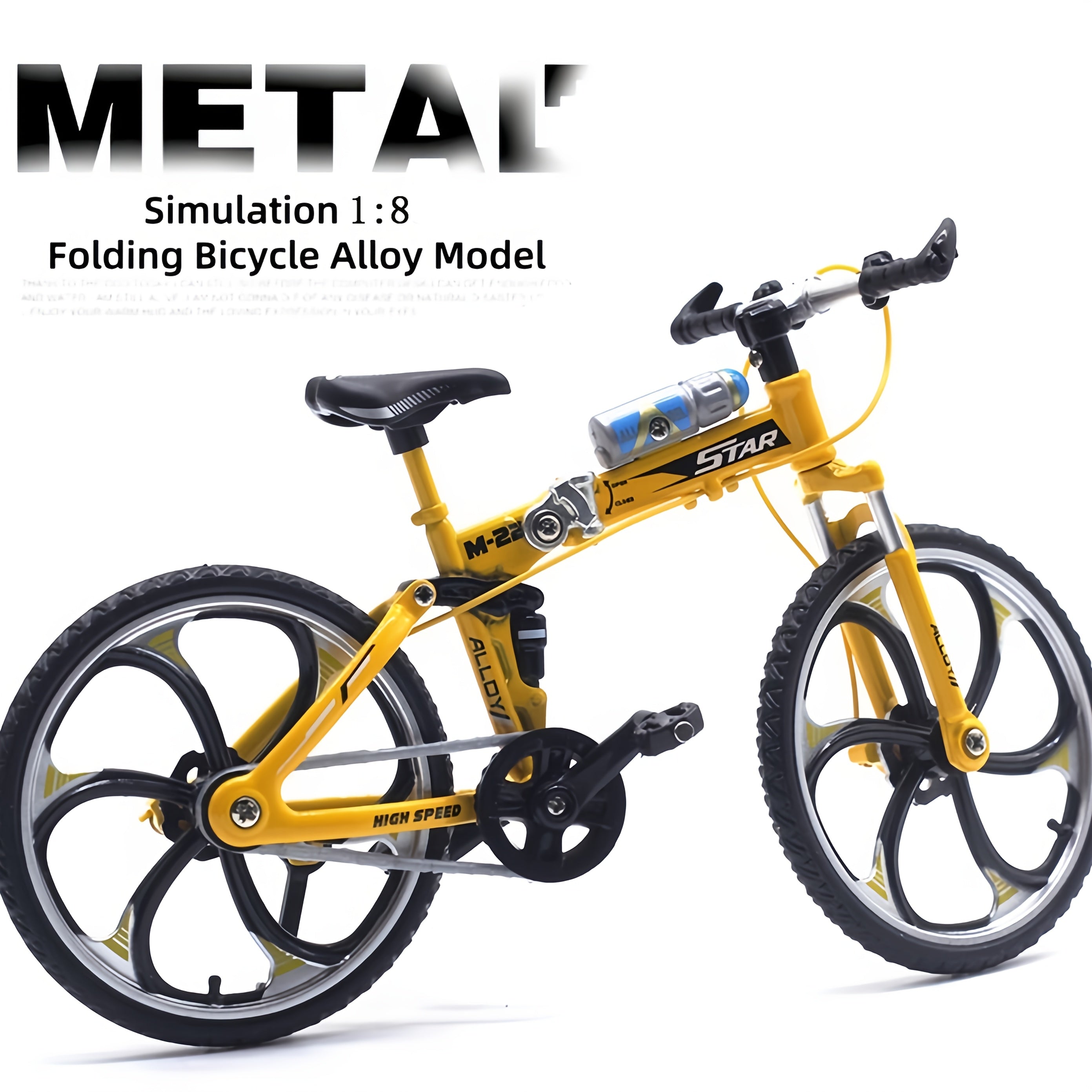Diecast Mountain Bike Model 1:8 Scale Alloy Foldable Miniature Bicycle Figurine for Home Office Desk Decor, Collector Gift, Christmas Birthday Present, 3 Colors Available