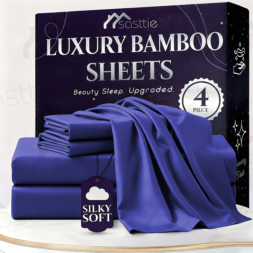 Fitted Sheet Bamboo Blend Deep Pocket Breathable Bed Sheet Set with Pillowcase