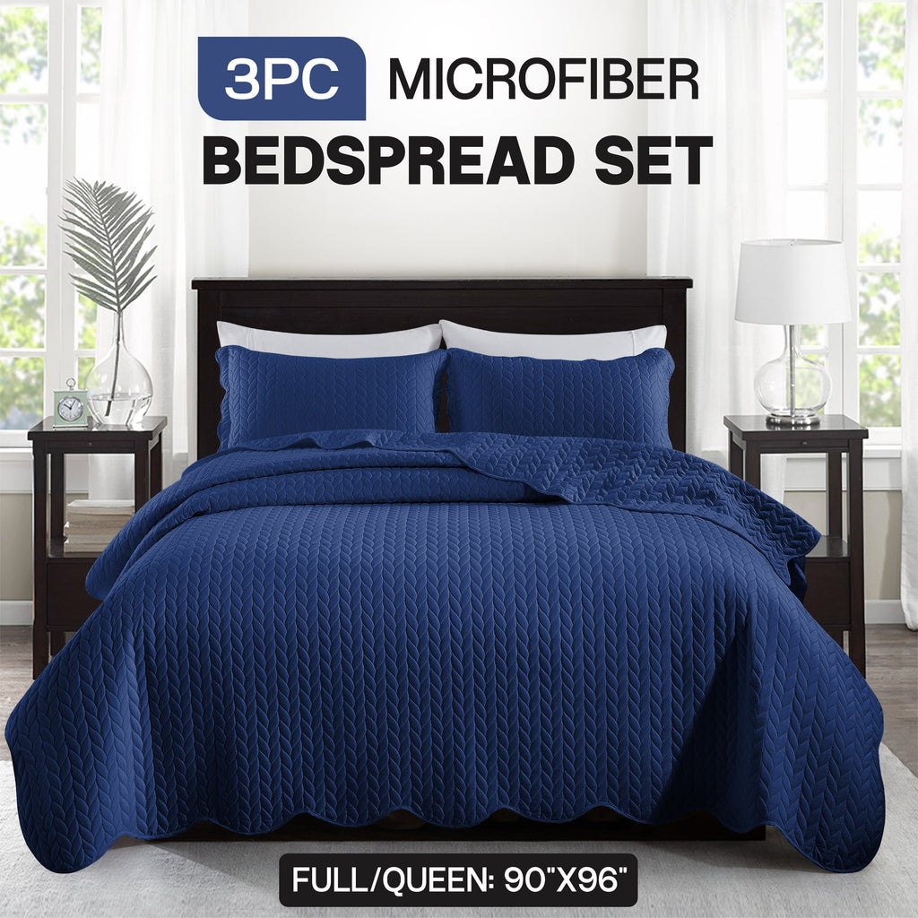 Bedspread Set 3-Piece Microfiber Floral Coverlet with Pillow Shams - Soft Breathable Lightweight All-Season Bed Cover for Queen King Twin California King