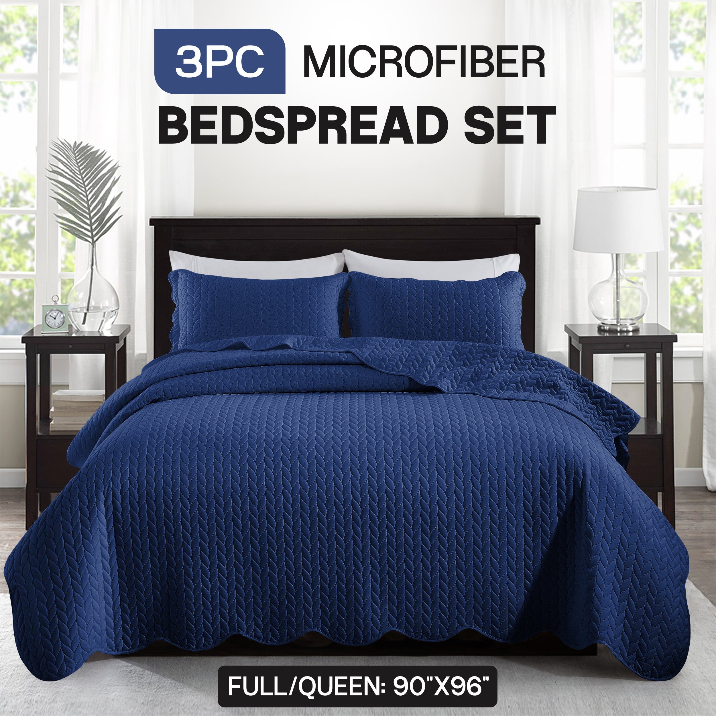Bedspread Set 3-Piece Microfiber Floral Coverlet with Pillow Shams - Soft Breathable Lightweight All-Season Bed Cover for Queen King Twin California King