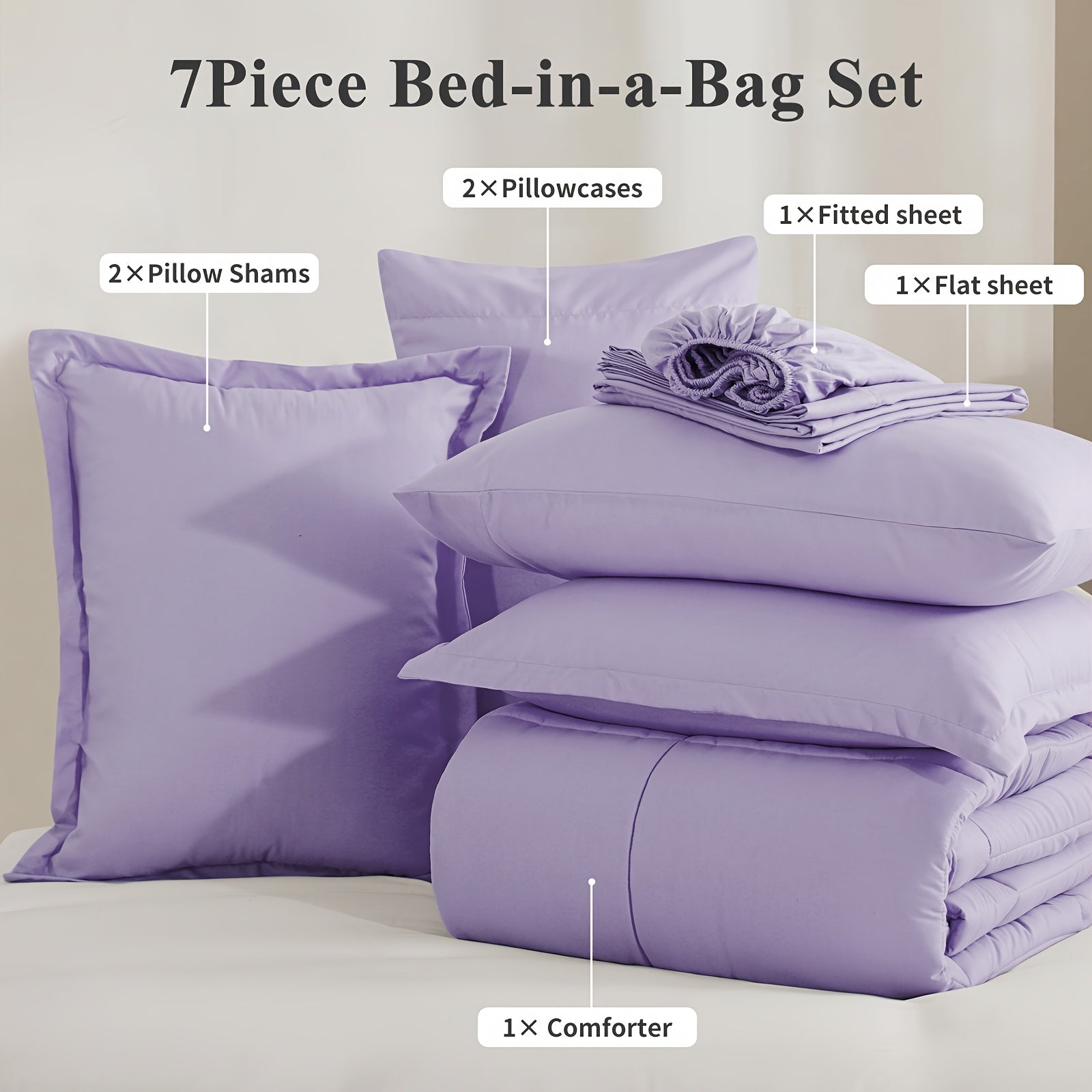 7 Piece Comforter Set Luxury Soft Fluffy Bedding All Season Bed in a Bag with Comforter Fitted Sheet Flat Sheet Pillowcases Hypoallergenic Breathable Easy Care Queen King Twin XL Full