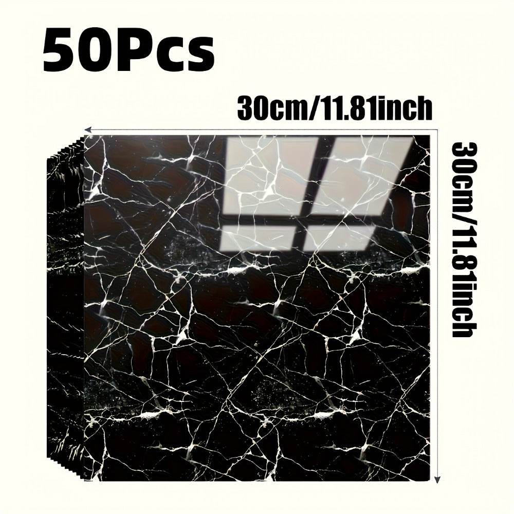 Peel and Stick Wall Tile Stickers Marble Pattern Self-Adhesive Waterproof Glossy Wallpaper 50/100Pcs for Kitchen Bathroom Living Room Home Decor