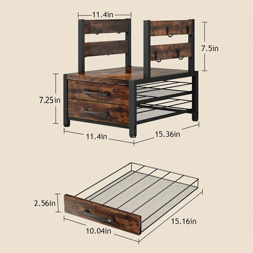 Coffee Pod Holder and Mug Rack - K Cup Capsule Organizer 70 Capacity Single Double Layer Coffee Machine Stand Countertop Storage | Rustic Brown | Kitchen Coffee Bar Organizer Gift