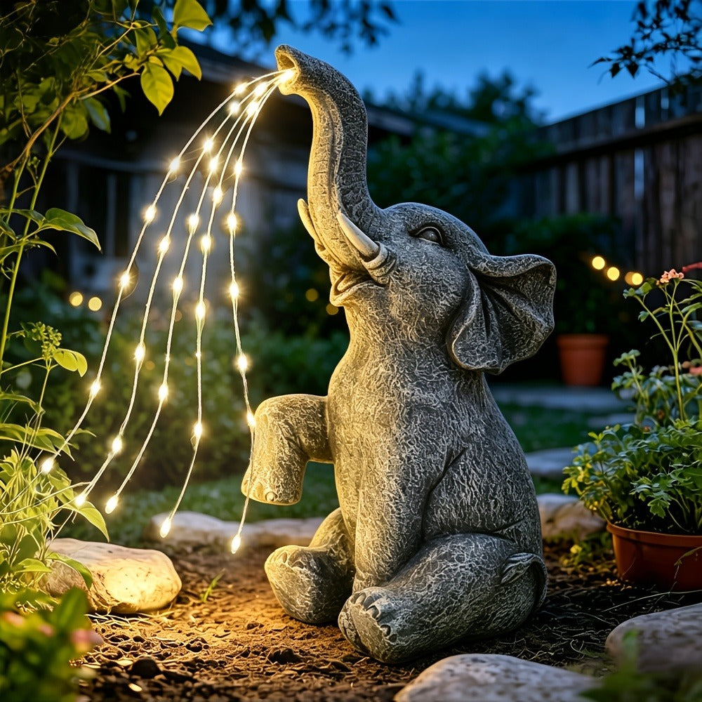 Solar Garden Elephant Sculpture Light - Outdoor IP44 Waterproof LED Lucky Elephant Water Spraying Ornament with Solar Powered Garden Lights for Patio Balcony Porch Deck Yard Thanksgiving Halloween Gift