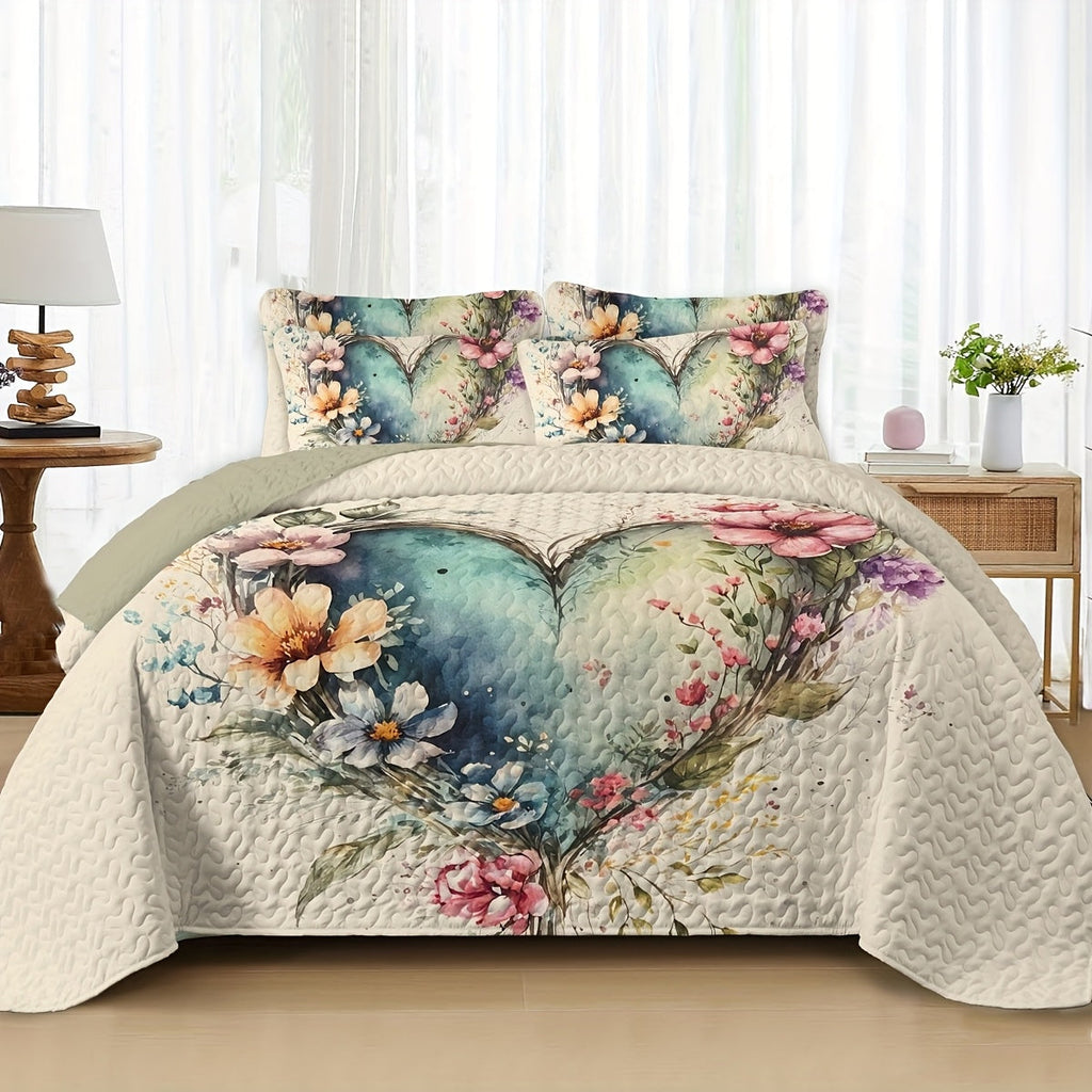 Boho Quilt Comforter Set Twin Full Queen King - Floral Bedding Lightweight Soft Microfiber Reversible Bedspread for Women Girls 2/3 Pcs All Season