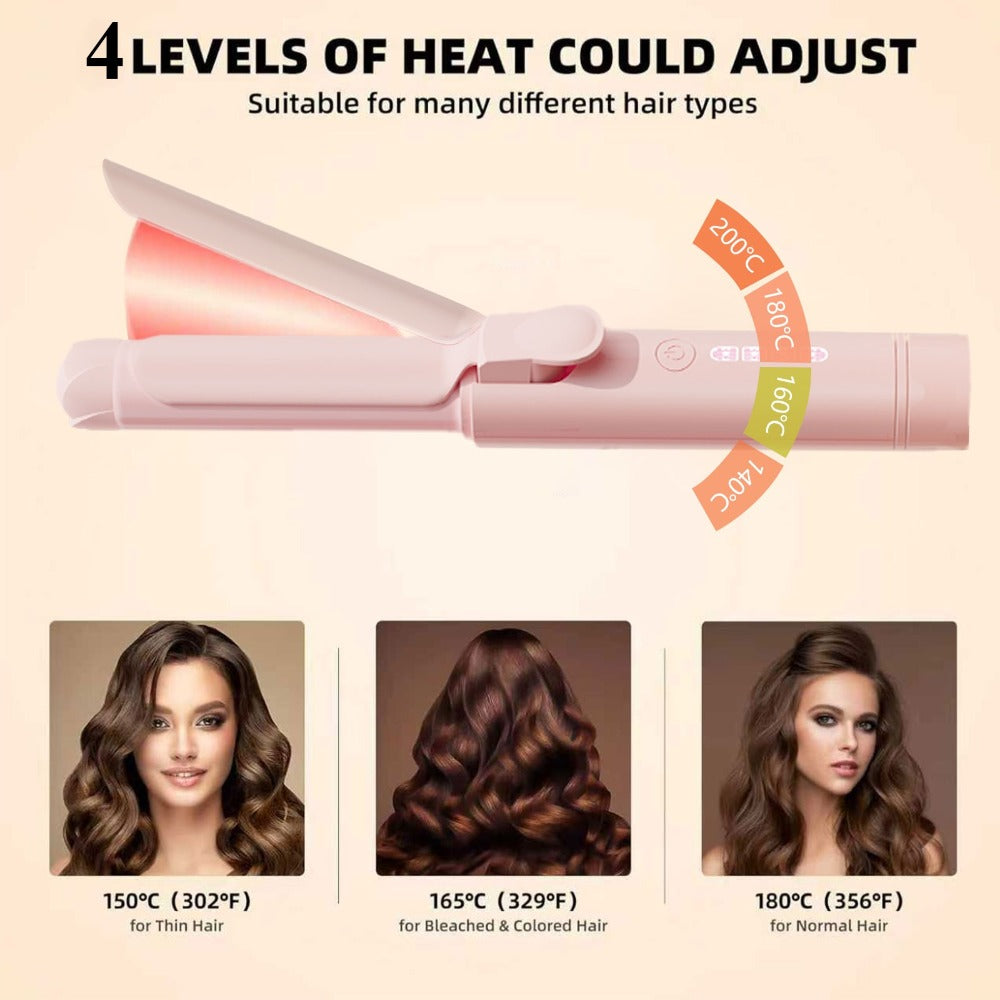 Mini Cordless Curling Iron Portable Ceramic Hair Curler USB Rechargeable 4-Temperature Settings Travel Hair Styling Tool for Curling and Straightening Gift for Women Mom Pink