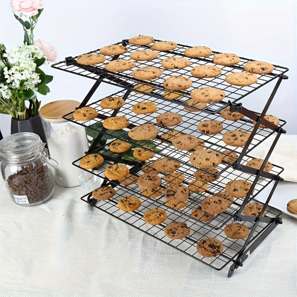 4-Tier Collapsible Cooling Rack Set with Muffin Cups - Metal Wire Baking Rack for Cookies Cakes Bread Roasting BBQ Countertop Kitchen Drying Rack