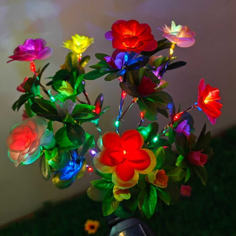 Solar Flower Lights Outdoor IP65 Waterproof Simulation Azalea Garden Decor Light 42 LED Solar Powered Decorative Stake Light for Garden Patio Yard Rose Red Yellow Pink Purple Colorful