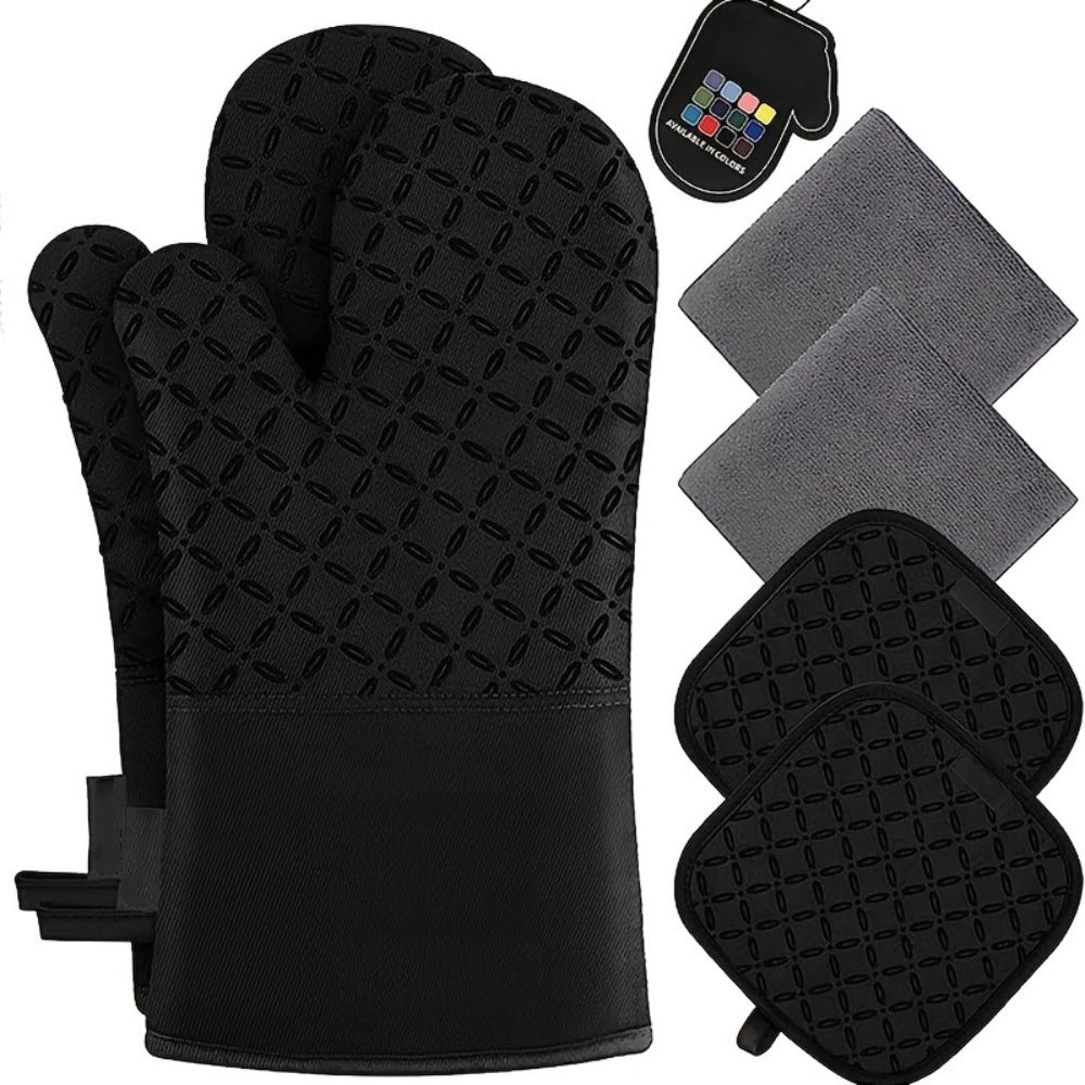 Oven Mitts and Pot Holders Set 6 Piece Heat Resistant Kitchen Gloves Non-Slip Cooking Mitts with Potholder