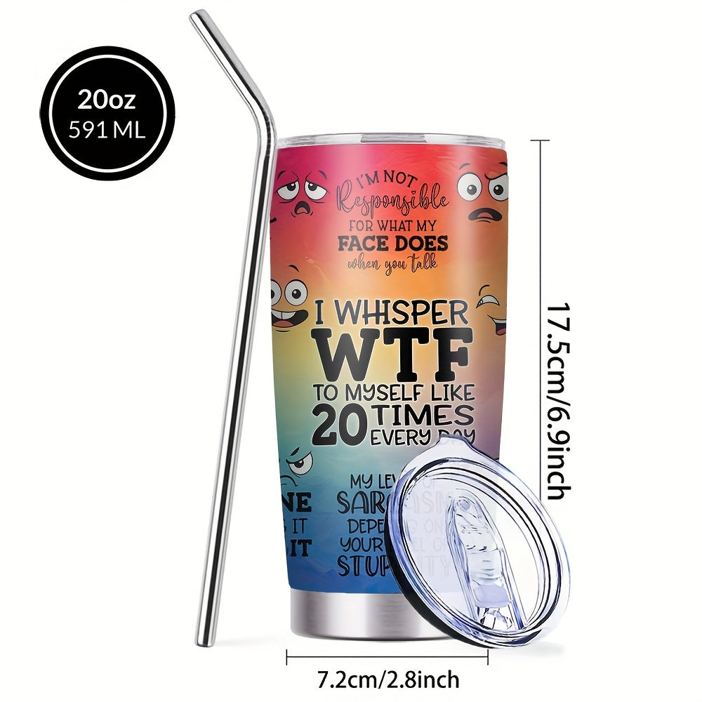 Insulated Tumbler 20oz with Lid & Straw Rainbow Humor Pattern Stainless Steel Travel Coffee Mug Hot Cold Drinks Gift for Women Men Coworker Birthday Christmas